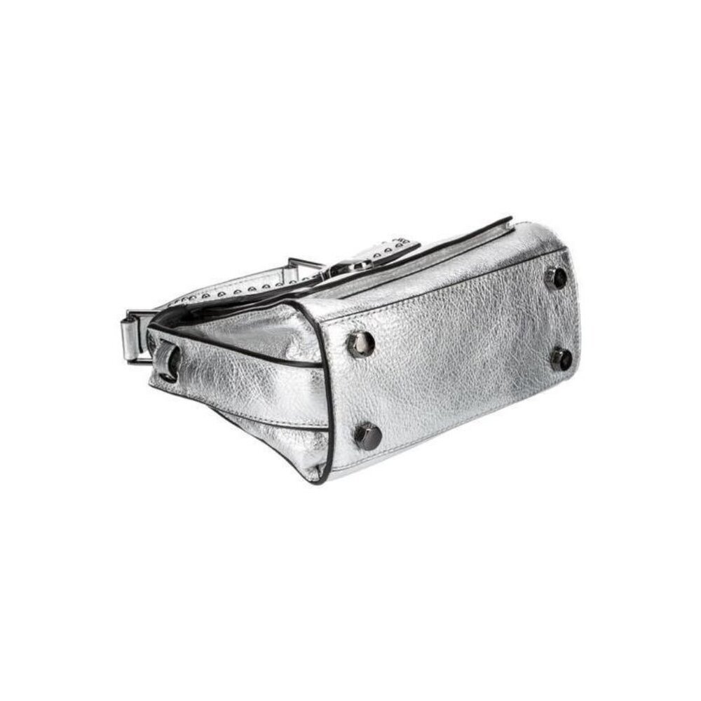 Rebecca Minkoff Metallic Silver Leather Crossbody Bag Studded Push-Lock Purse - Picture 4 of 5